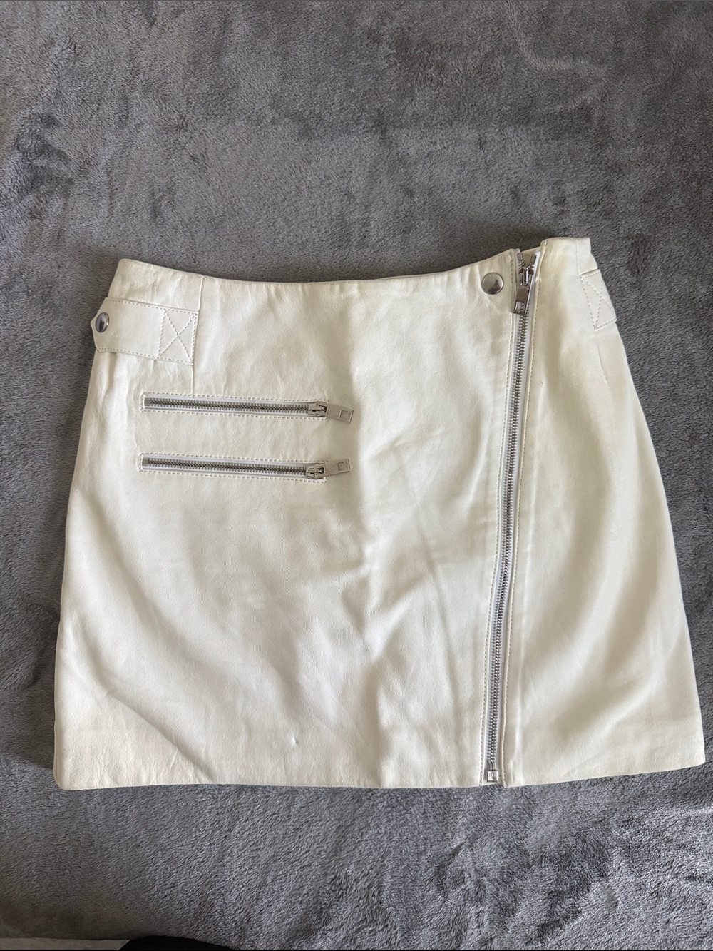 rag & bone White Faux Leather Zip-Detail Mini Skirt